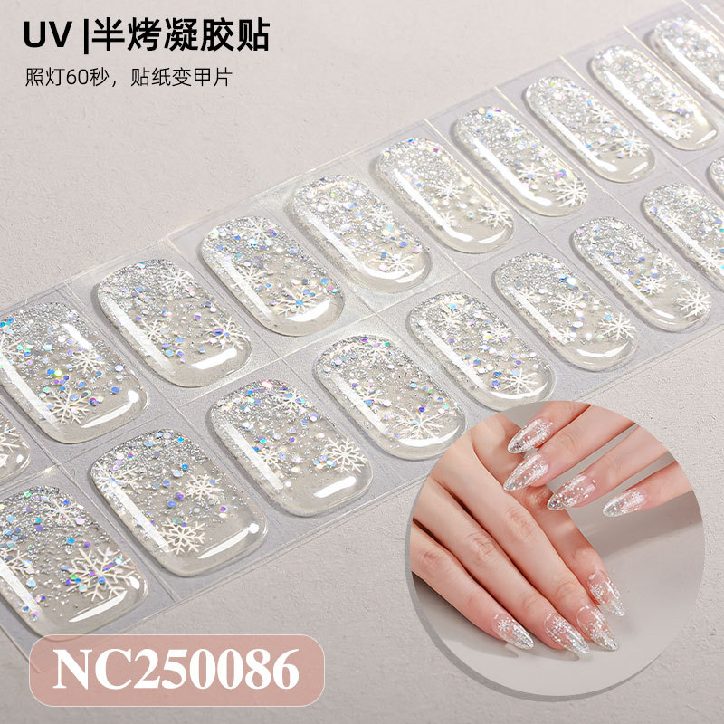 半透圣诞节雪花凝胶美甲贴欧美甲油胶半固化UV指甲贴烤灯变硬贴纸