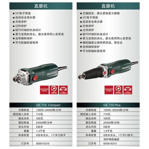供应metabo麦太保 GE710PLUS 调速直磨机  G400内磨机 GE950G电磨