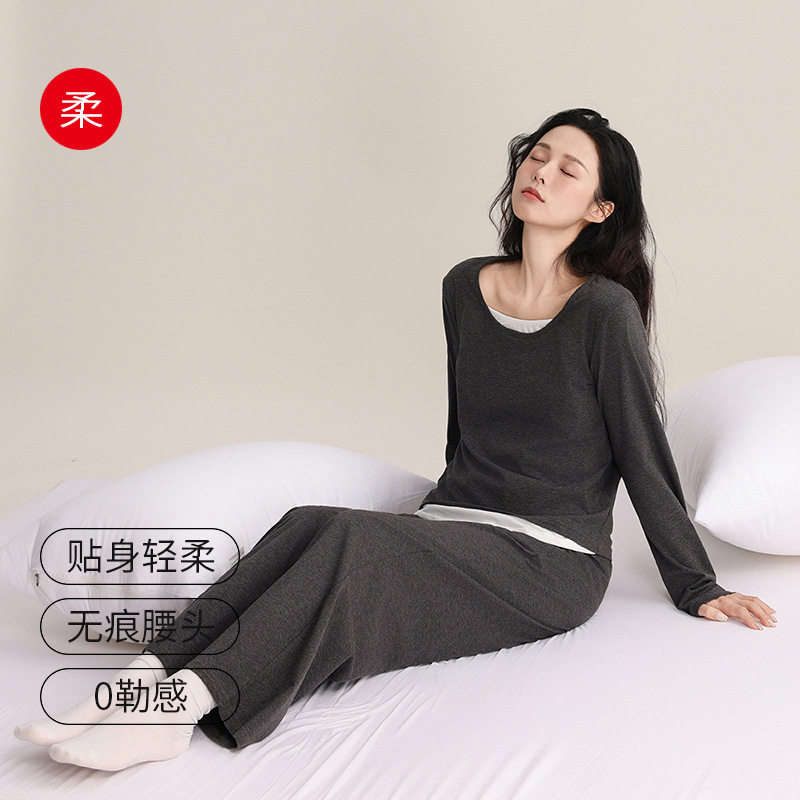 超柔软假两件可外穿女士睡衣套装
