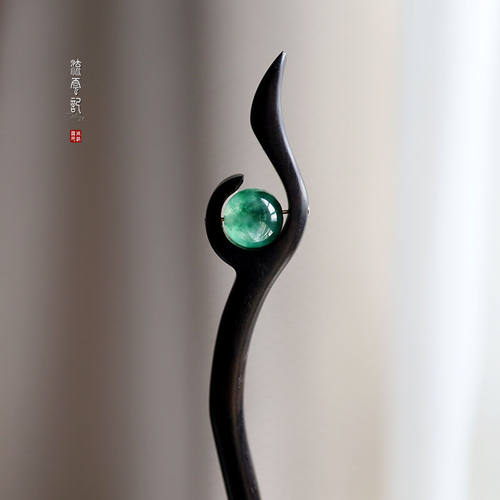 流云记【天芽】水草玉髓黑木发簪盘发簪子古风发饰古典发钗中式