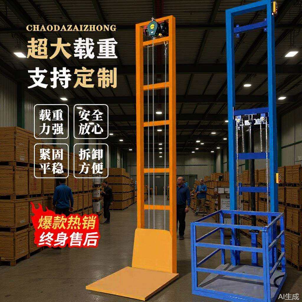 液压升降式货梯平台电动机仓库厂房家用导轨载货提升机遥控操作