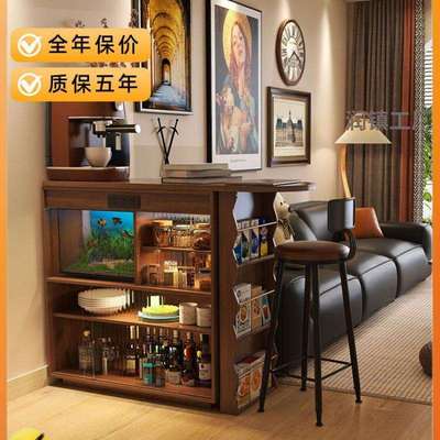 全实木吧台桌家用客厅折叠伸缩吧台柜沙发边隔断柜小户型日式岛台