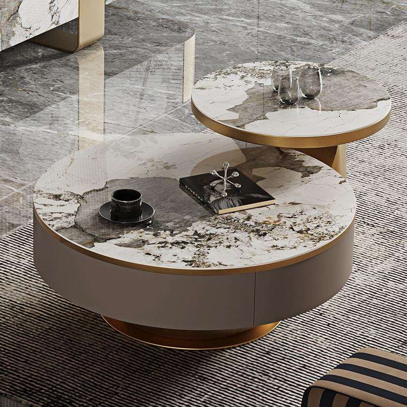 意式轻奢现代简约茶几小户型客厅家用圆形茶几岩板茶桌大小可组合