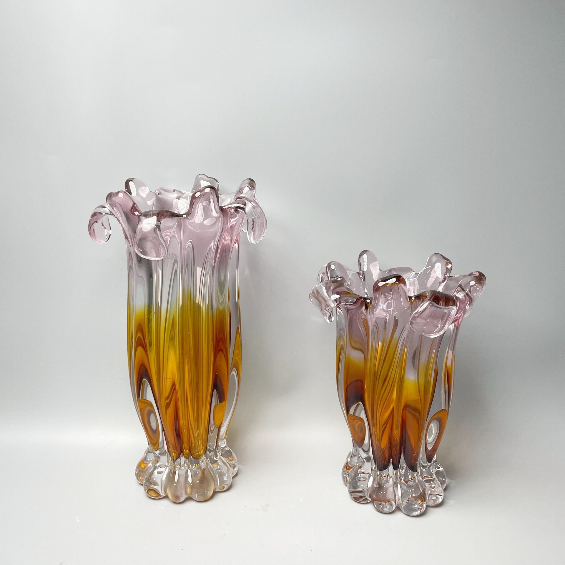 欧式中古琥珀粉琉璃水晶底座花瓶