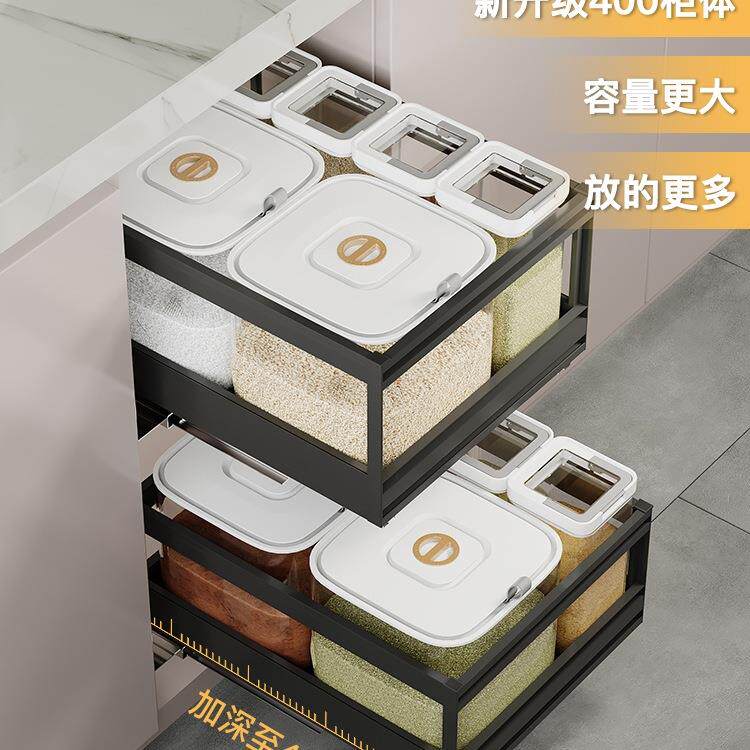 厨房橱柜嵌入式储米面箱拉篮双层抽屉式家用米桶柜缸收纳密封防虫