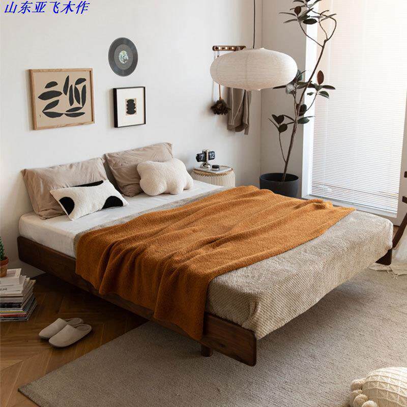 无床头实木床悬浮黑胡桃木双人床日式榻榻米无靠背樱桃木矮床