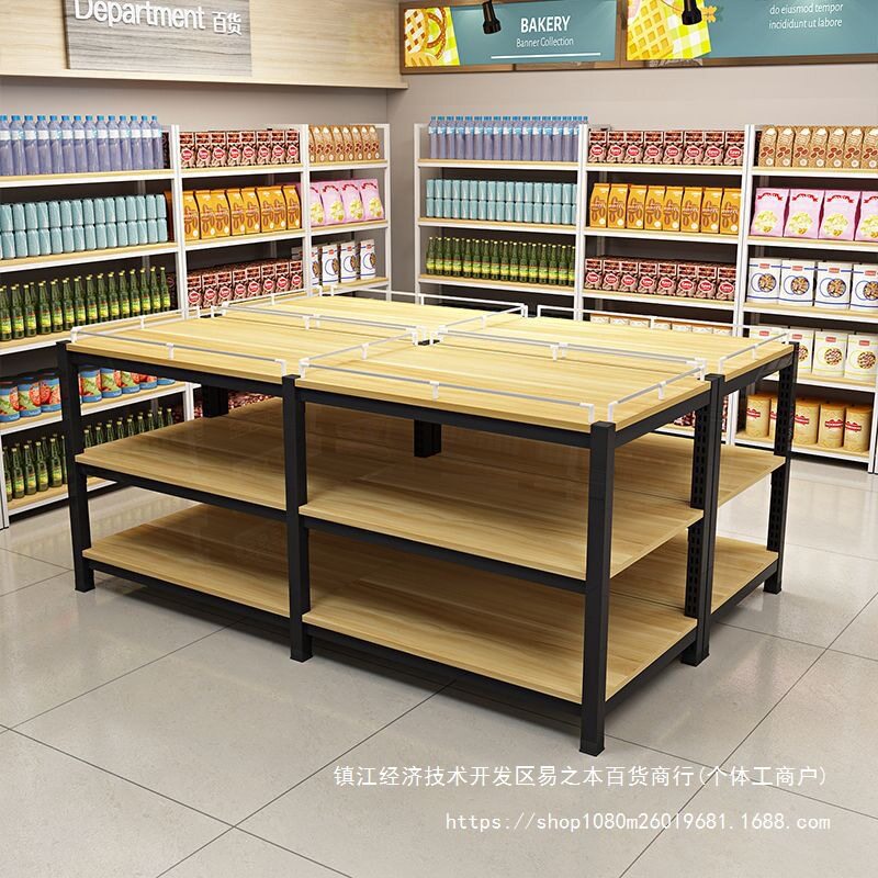 粮油堆头货架米面饮料促销陈列架钢木厚牛奶展销新款货架轻量级