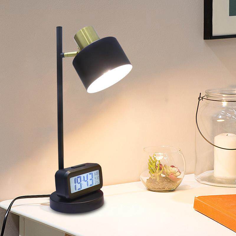 现代简约台灯卧室创意钟表客厅沙发语音控制护眼学习插电式床头灯