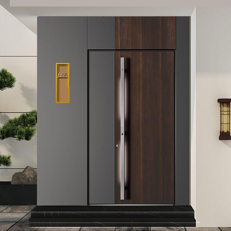 精雕铸铝门木纹风一门一景入户门自建房小区子母门长拉手别墅大门