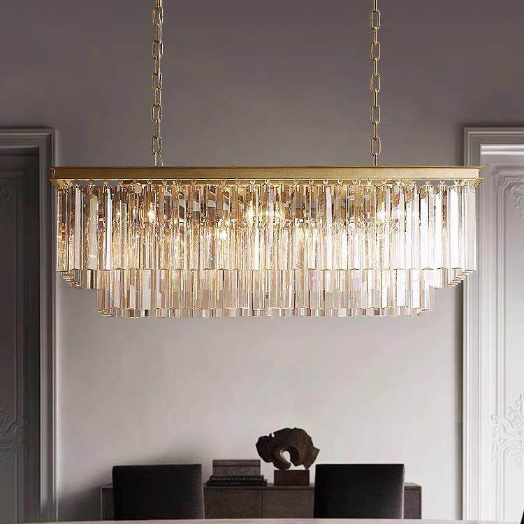 餐厅水晶吊灯美式现代简约一字长条设计师轻奢饭桌前台茶室吧台灯
