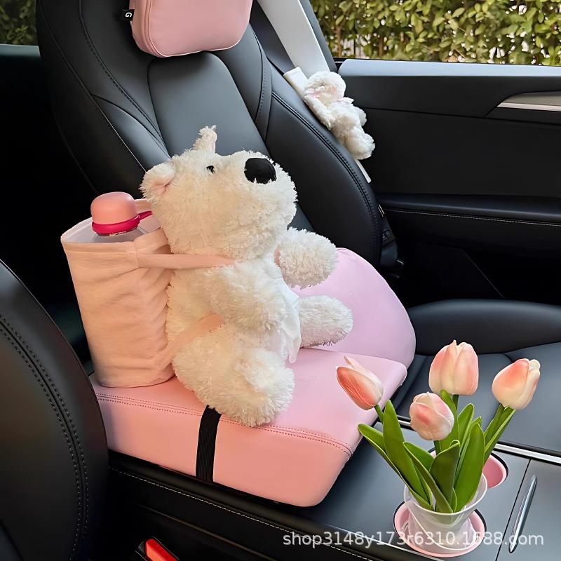 西高地车用纸巾盒垃圾桶二合一汽车收纳盒多功能手扶箱杂物桶可爱