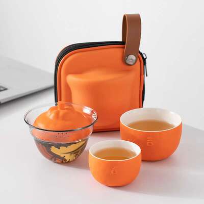 便携式快客杯一壶二杯简易丑橘子大吉大利泡茶壶茶杯旅行茶具套装