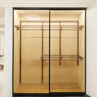 K8金属衣帽间钢化玻璃推拉门衣柜钢制衣柜定制玻璃