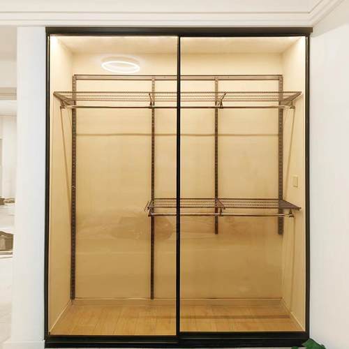 K8金属衣帽间钢化玻璃推拉门衣柜钢制衣柜定制玻璃