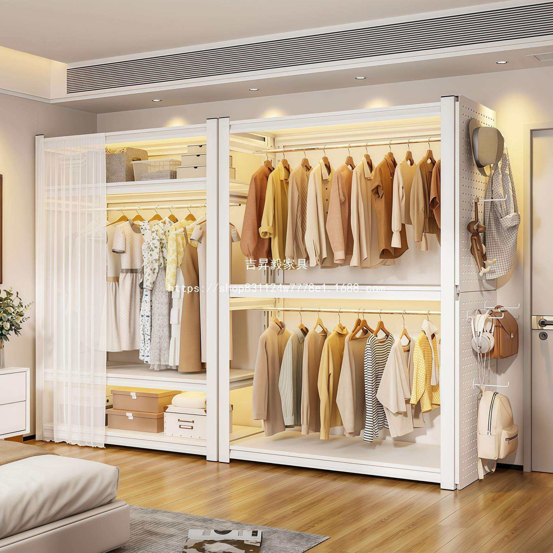 简易货架衣柜家用组装卧室出租房衣帽架开放式挂衣架钢制金属衣架