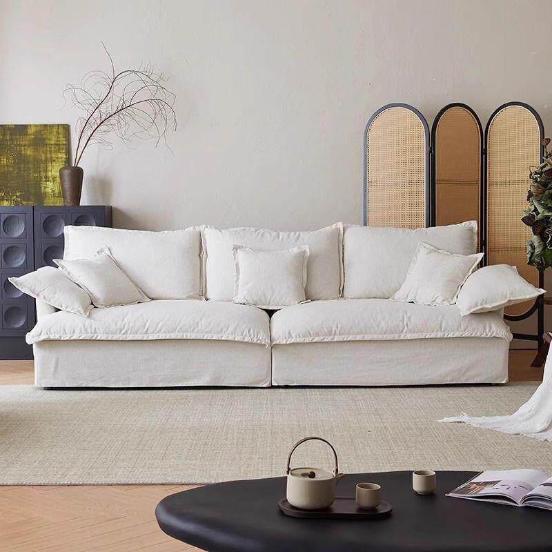 家用沙发诧寂中古客厅亚棉麻布艺云沙发可拆洗