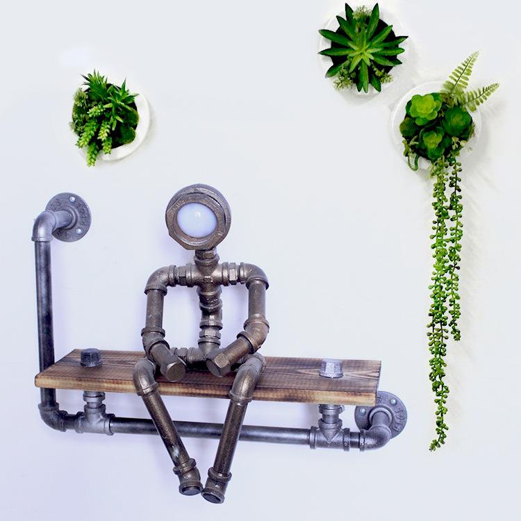 loft工业风复古铁艺书架壁挂置物架水管隔板架艺术展示架子