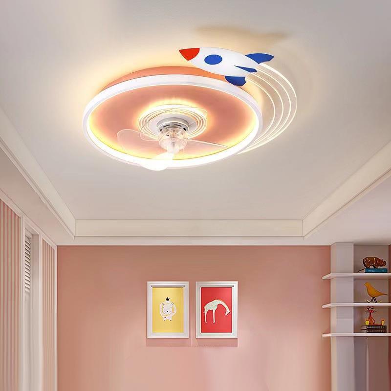 外贸创意个性飞机儿童风扇灯女孩男孩语音智能卧室电扇灯静音一体