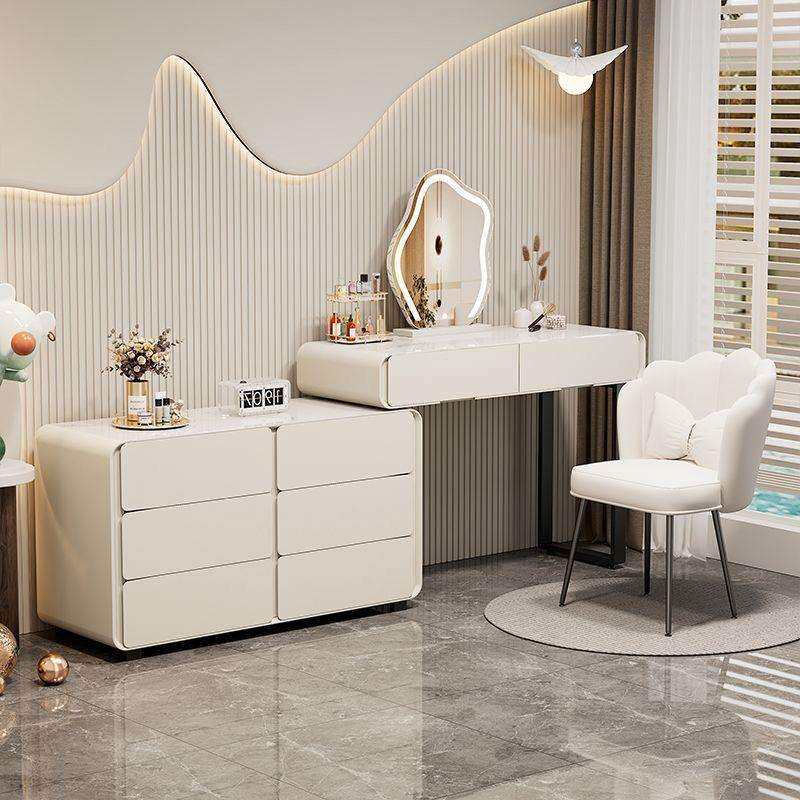 奶油风梳妆台化妆桌轻奢高级感卧室一体化妆台现代简约化妆镜
