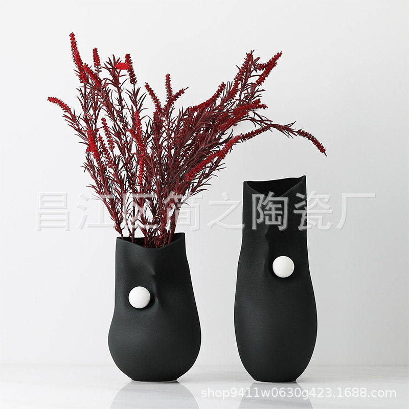 素烧不规则陶瓷花瓶酒店样板房家居餐桌插花器简约软装饰品摆件