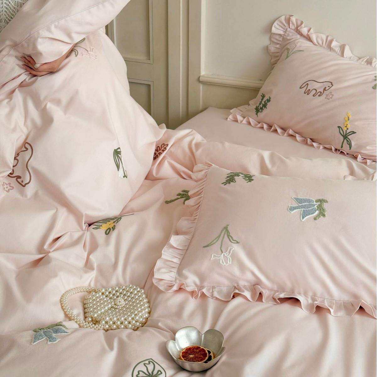 100S韩系女孩加厚全棉磨毛四件套学生宿舍纯棉三件套秋冬保暖床品