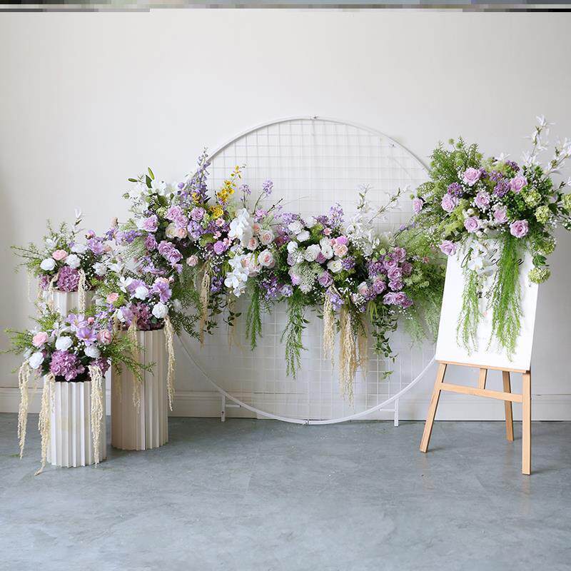 清新紫婚庆布置花卉迎宾场地假花路引壁挂结婚活动拍照背景仿真花