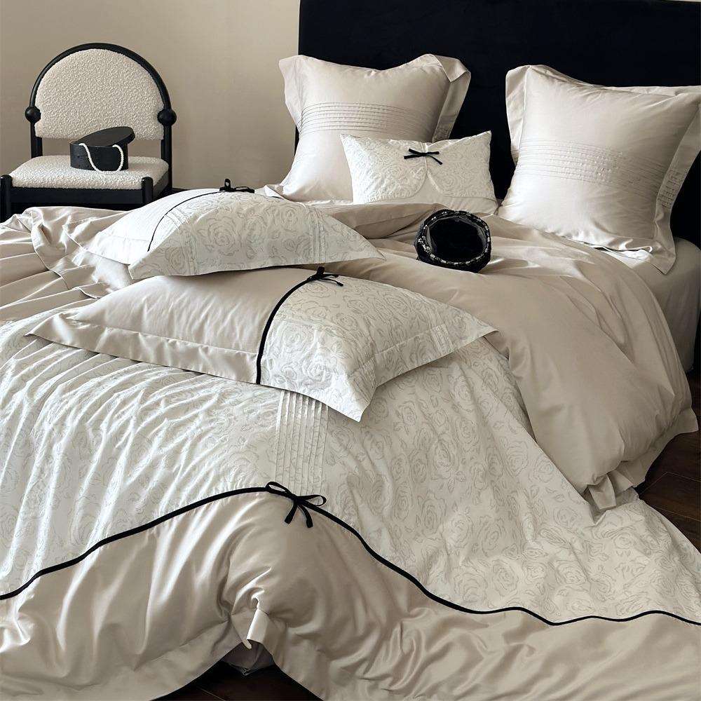 高端烫钻100支长绒棉四件套丝绒蝴蝶结纯棉被套床单全棉床上用品