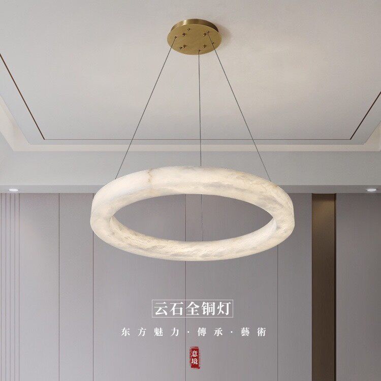天然云石吊灯轻奢客厅灯后现代简约复式楼卧室书房别墅全铜吊灯
