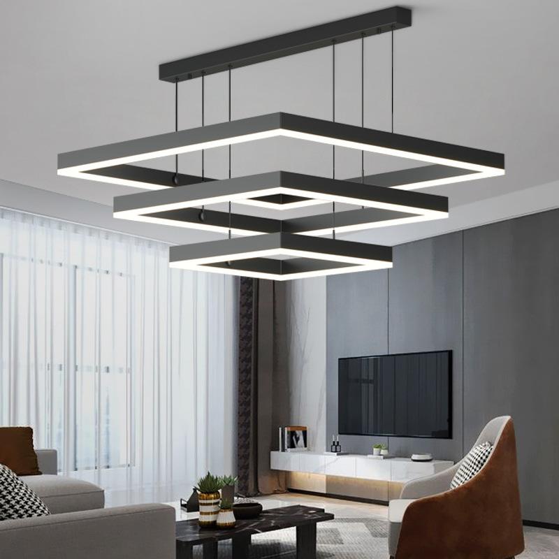 黑白灰风格2021年新款大厅别墅主灯现代简约跃层中空复式客厅吊灯