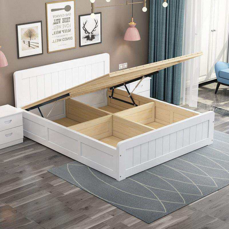 实木床1米双人床主卧1.51.8收纳卧室气压高箱储物床箱体现代简约