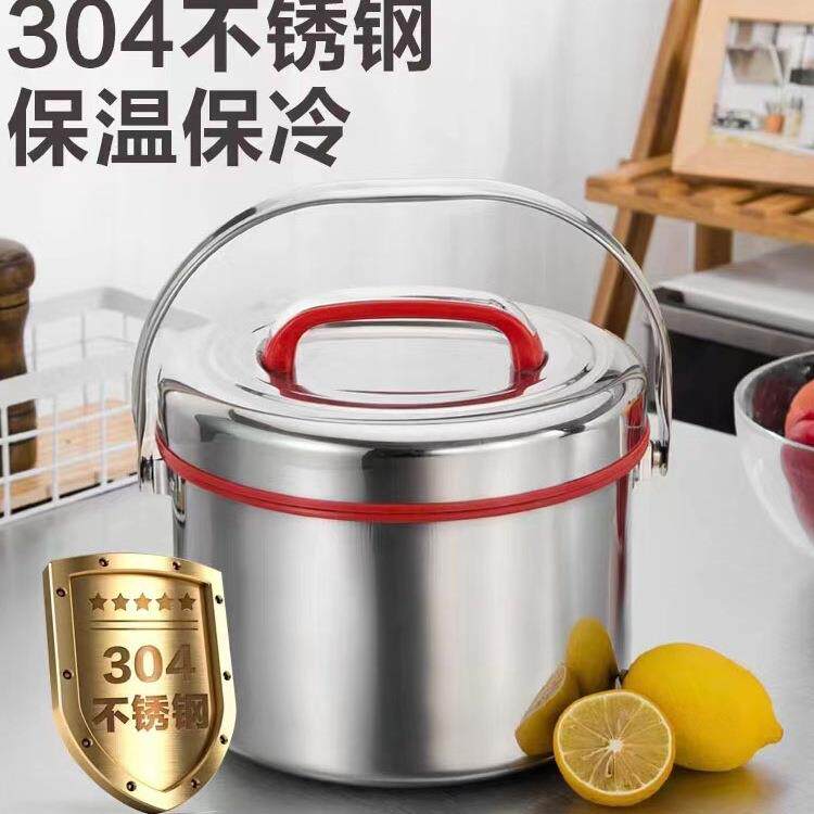 不锈钢304双层真空保温提锅大容量保冷保温桶商用汤桶带手提饭盒