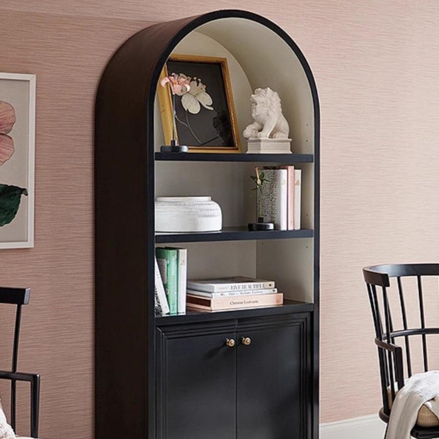 法式复古实木书柜开放式白色儿童书架客厅拱形装饰柜储物柜