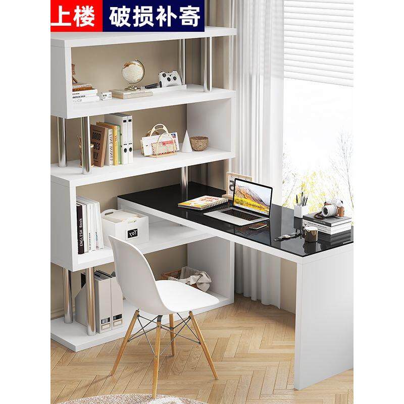 转角书桌儿童电脑桌卧室小户型新款书桌书架一体一整套旋转写字桌