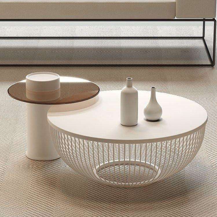 奶油风现代茶几组合轻奢新款圆形客厅家用网红岩板北欧简约小户型