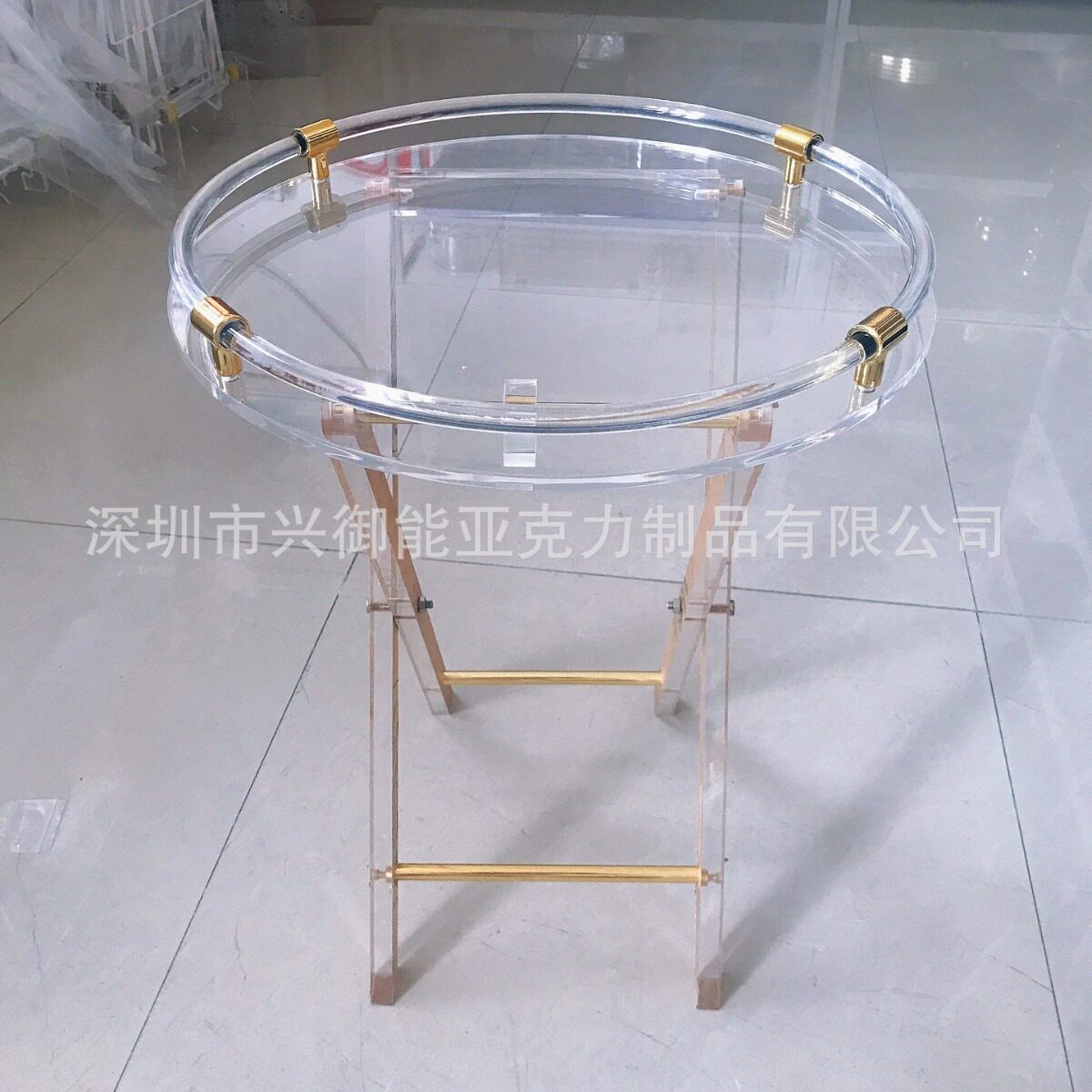 亚克力透明烫金时尚款折叠桌子套装生产厂家
