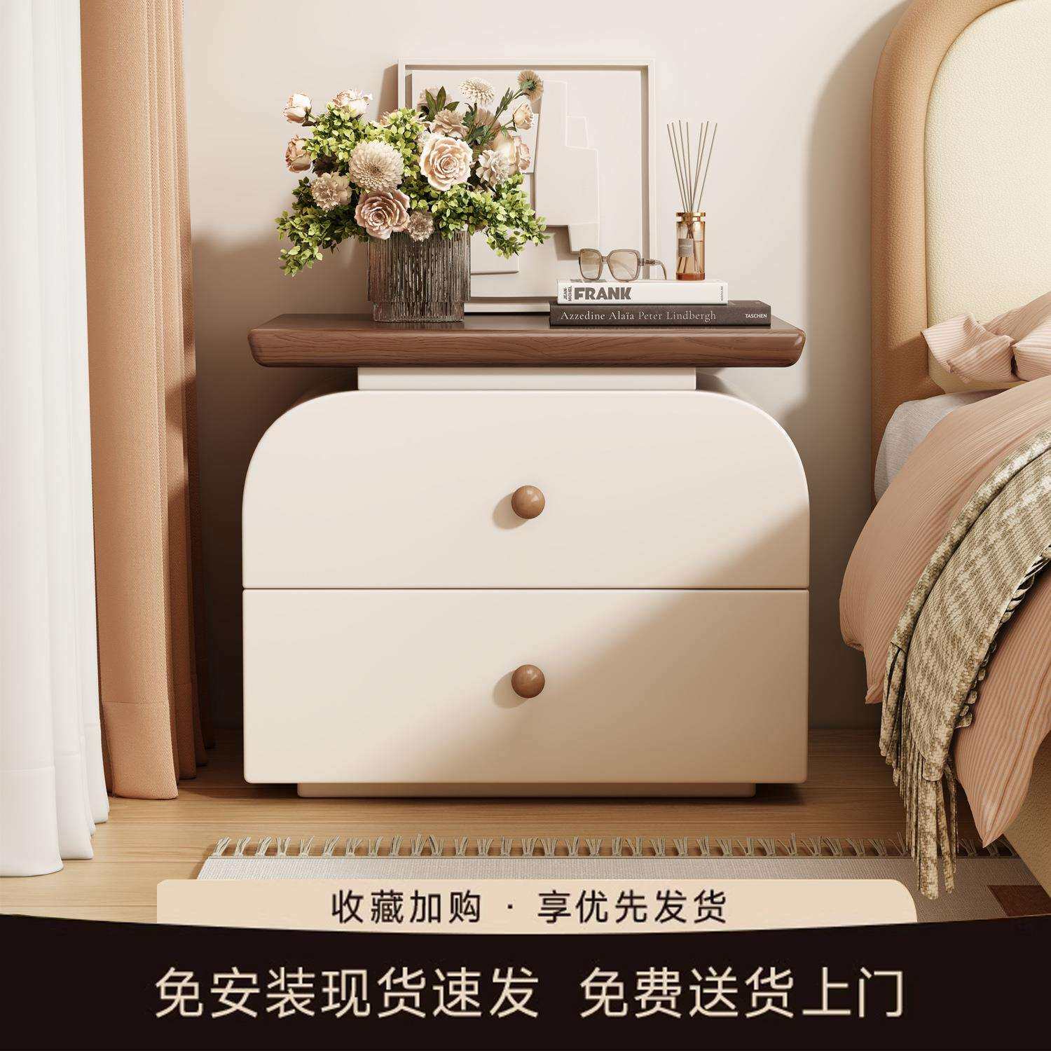 床头柜免安装一体卧室全实木收纳柜2025新款家用感床头置物架