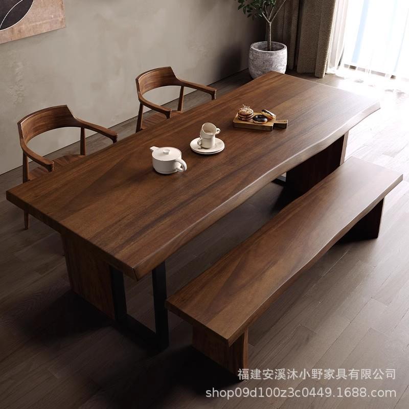 胡桃木餐桌全实木餐桌椅家用大板桌长桌子原木风饭桌椅组合小户型