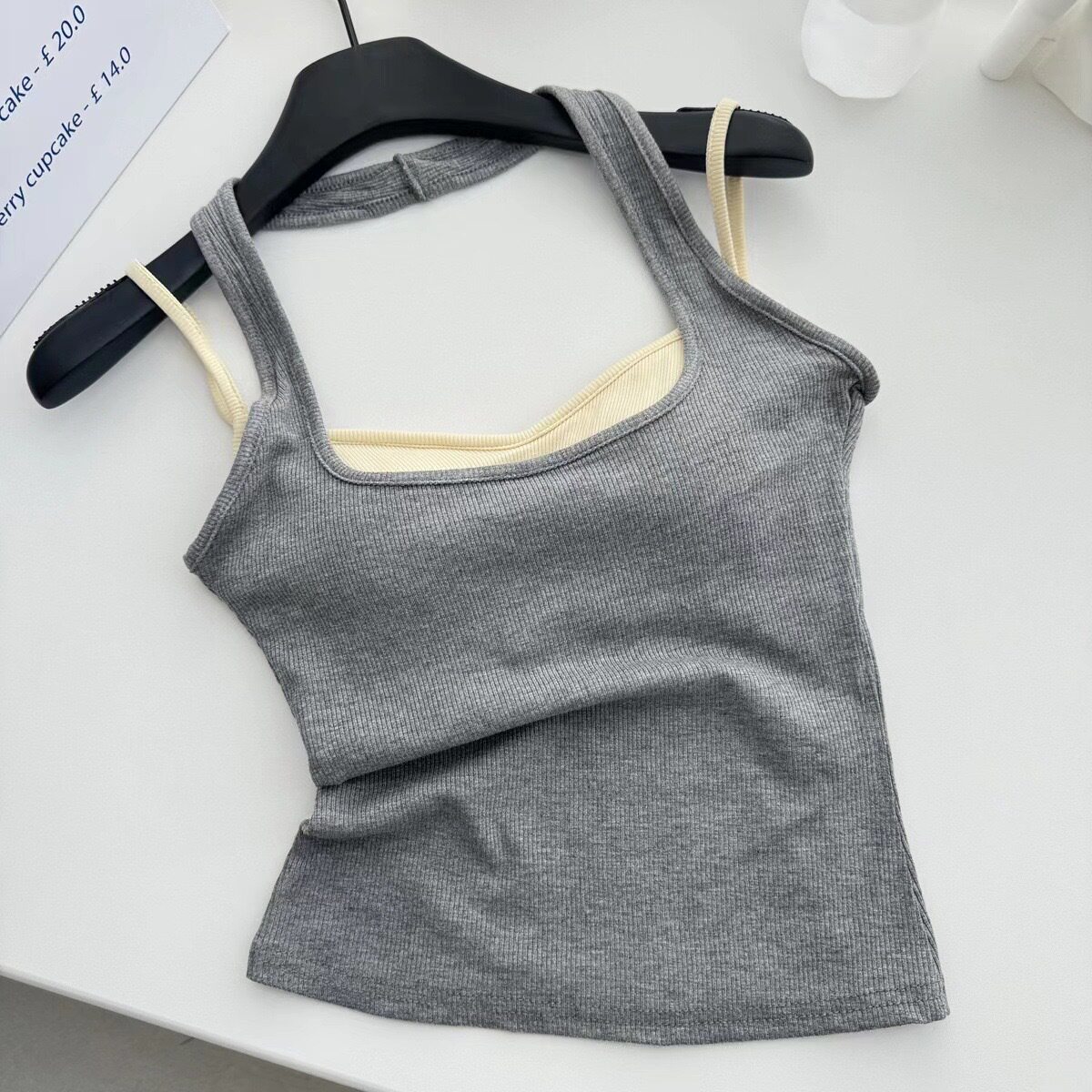 2024夏季假两件挂脖吊带背心女外穿带胸垫欧美热辣上衣高级感