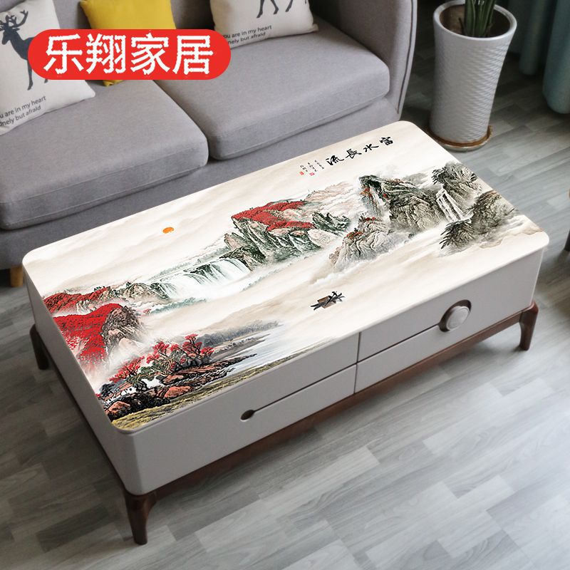 茶几垫桌垫山水画彩色防水防烫中式长方形软塑料玻璃胶垫茶几桌布