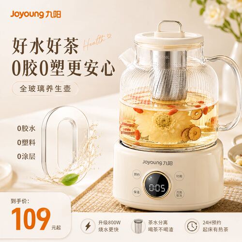 九阳全玻璃养生壶316L不锈钢茶滤