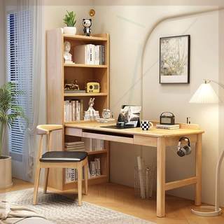 实木转角书桌书架一体组合电脑桌家用成人办公桌卧室学生写字桌子