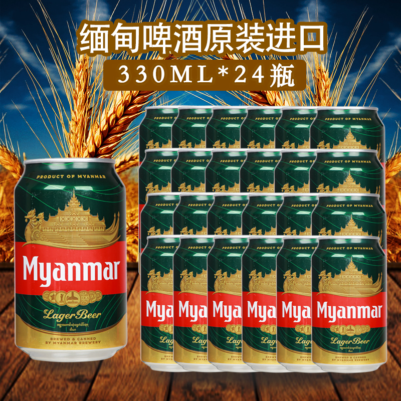 330ml*24罐装缅甸原装进口缅玛啤酒Myanmar麦芽精酿黄啤酒整箱