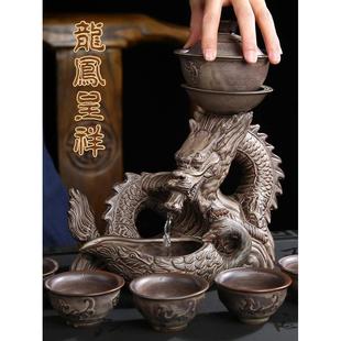 家用创意复古紫砂懒人旋转茶壶功夫冲泡茶器 半全自动茶具龙形套装