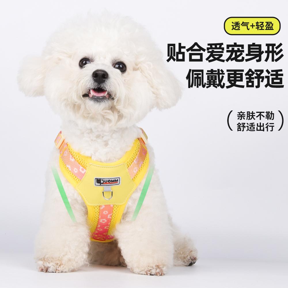 葵葵熊狗狗牵引绳中小型犬可调节夜间反光防挣脱胸背带狗透气网眼