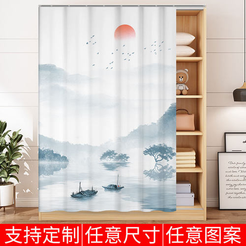 山水画布艺门帘润春乔绒布
