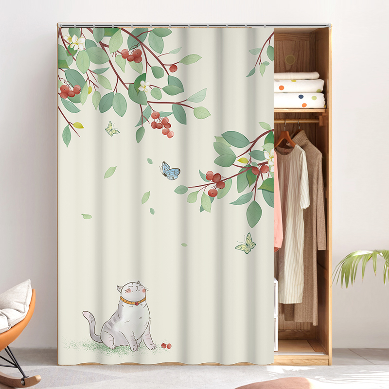 柜子遮挡帘免打孔滑轨式门帘衣柜帘书架杂物遮丑布防尘挂帘自粘式