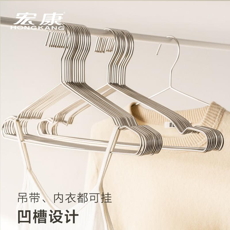 不锈钢衣架实心加粗家用挂衣服晾衣架子阳台晒衣撑子男士大号衣架