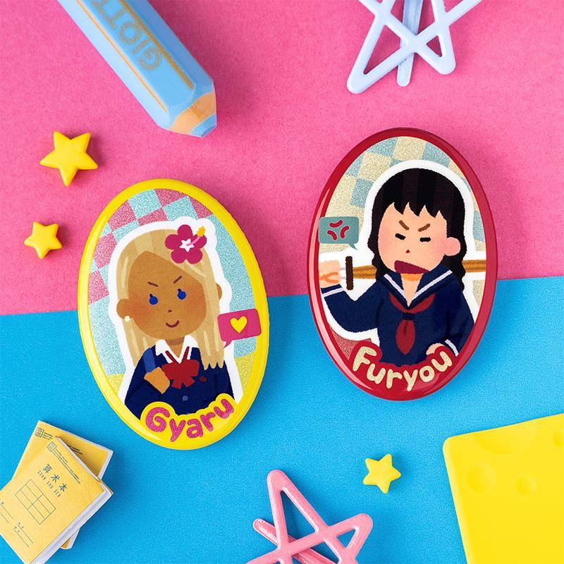 irasutoya插画小人椭圆吧唧辣妹款不良款pvc金属徽章别针谷子现货