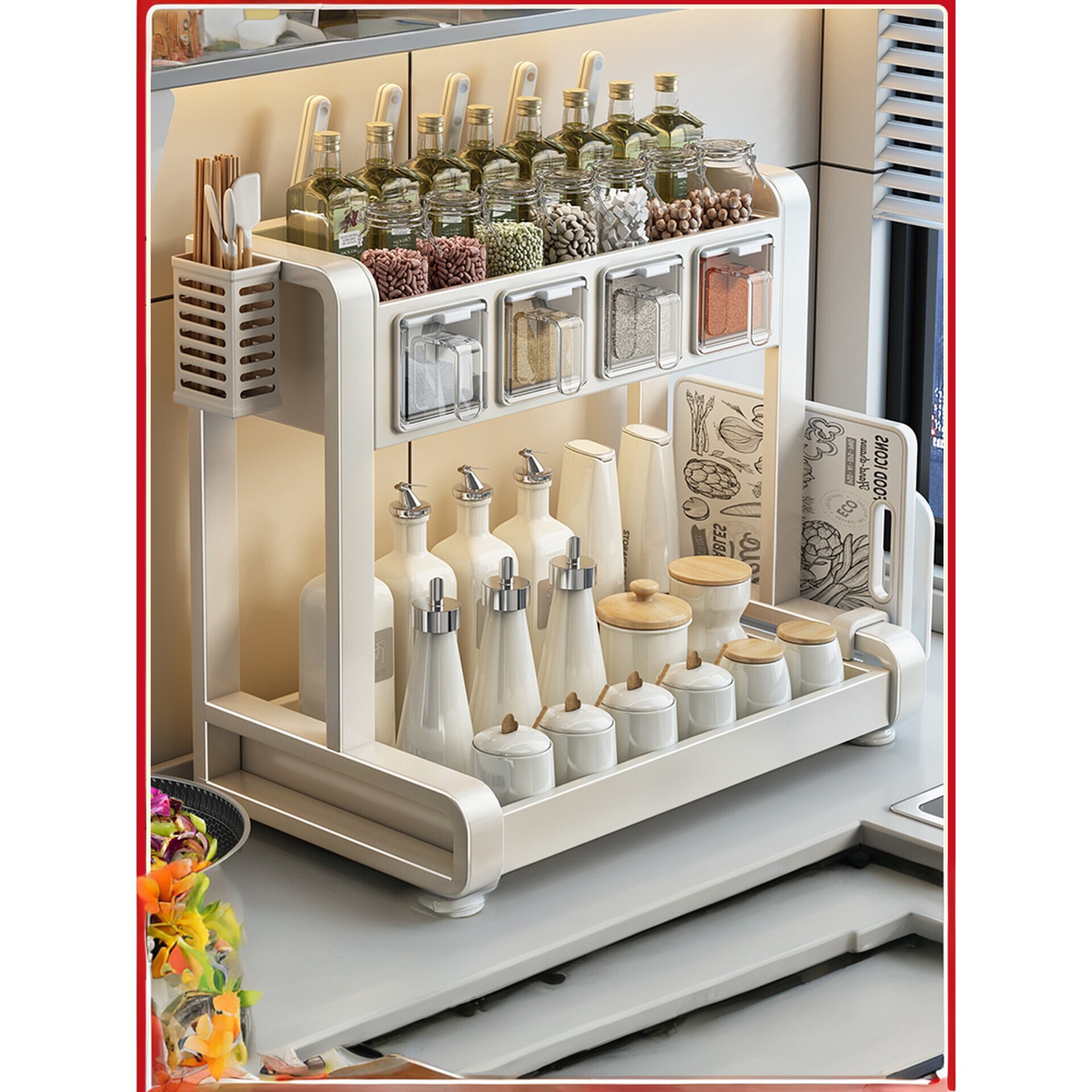 日本进口厨房调料架置物架双层台面多功能调味料放油瓶盐酱醋收纳