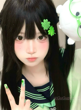 日系甜美绿色四叶草发夹可爱少女感学院风jk制服侧边夹子儿童发饰